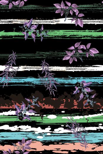 281795-水墨笔触条纹植物组合印花