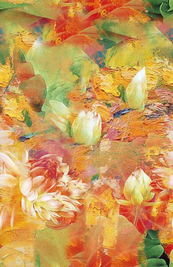 281810-WT235油画笔触荷花花卉绘画抽象