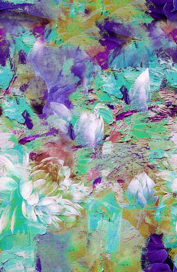 281811-油画笔触荷花花卉绘画抽象唯美印花