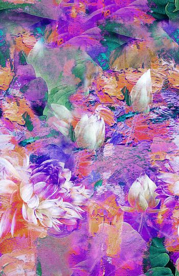 281812-油画笔触荷花花卉绘画抽象唯美印花