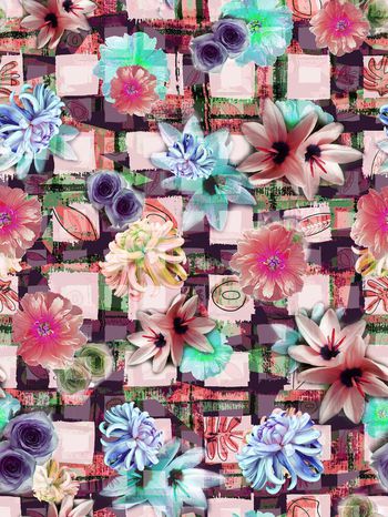 283322-多彩花卉花朵格纹组合