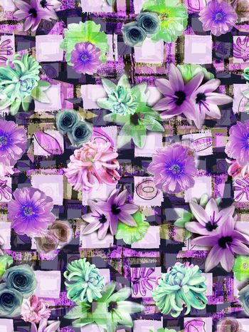 283323-多彩花卉花朵格纹组合