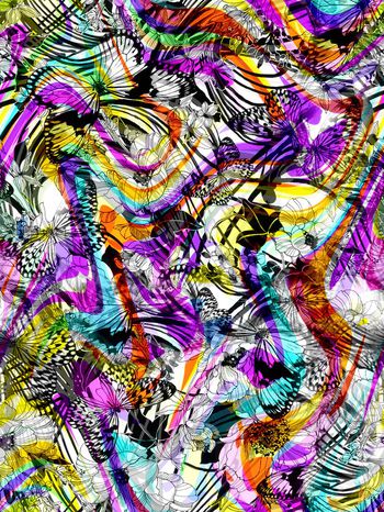 284109-多彩花朵波浪条纹组合