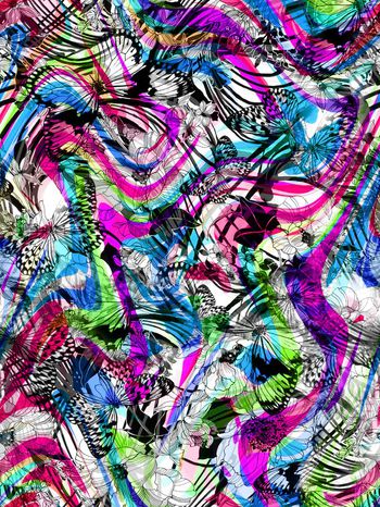 284111-多彩花朵波浪条纹组合