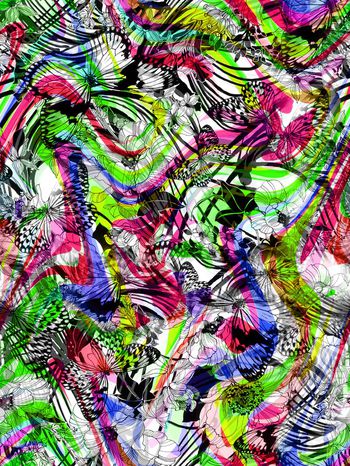 284112-多彩花朵波浪条纹组合