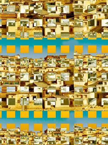 284203-建筑格子创意混和印花