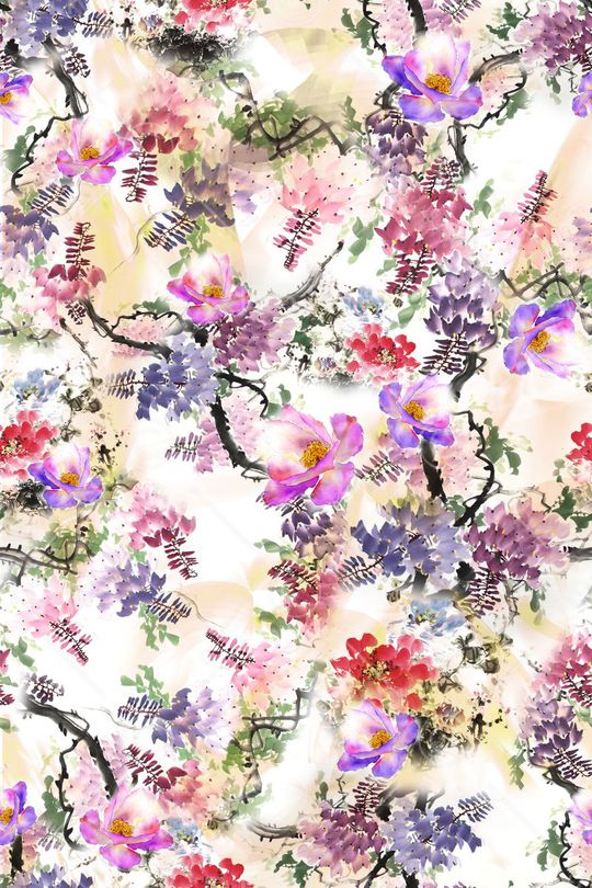 手绘国画印花华亿平台图片