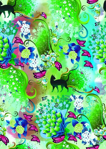 285490-数码 印花 国外 花布 四方连续 