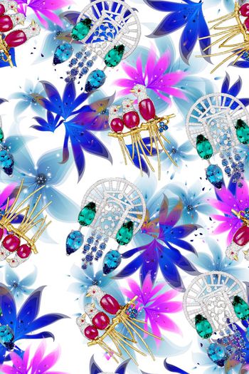 289364-欧式复古珠宝蜂鸟花园透明花卉华亿平台