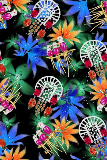 289366-欧式复古珠宝蜂鸟花园透明花卉华亿平台