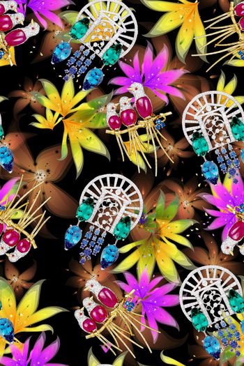 289367-欧式复古珠宝蜂鸟花园透明花卉华亿平台