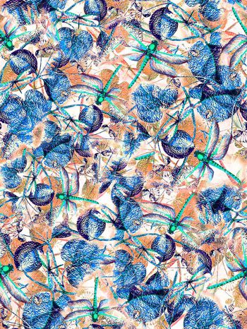 292024-蜻蜓昆虫树叶花朵组合