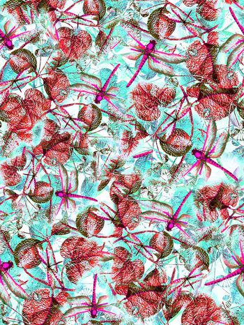 292025-蜻蜓昆虫树叶花朵组合