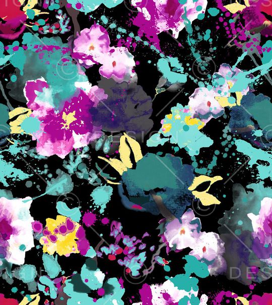 手绘水彩花卉印花华亿平台图片