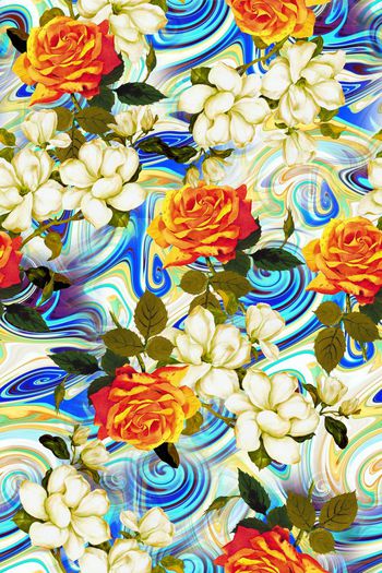 293047-油画风格抽象漩涡底纹手绘花卉