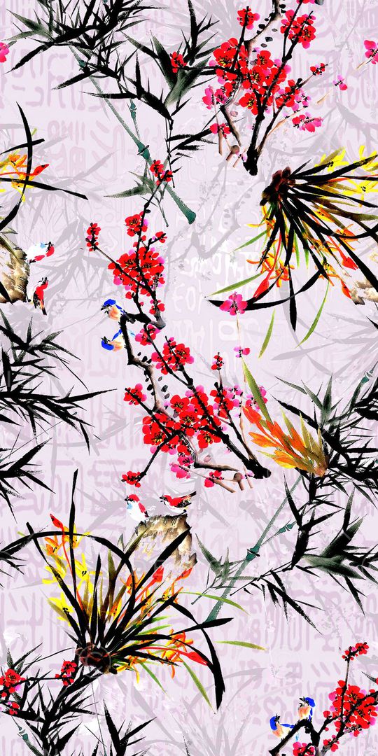 手绘水墨印花华亿平台图片