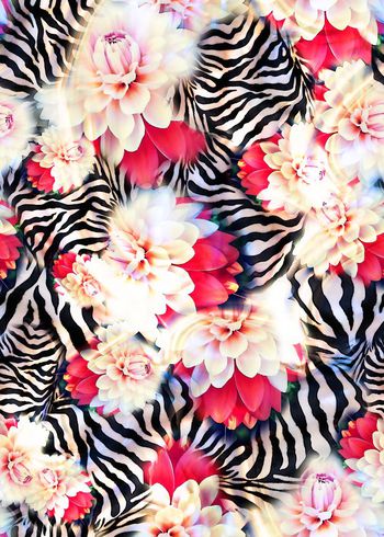 303583-动物纹斑马纹花卉花朵组合