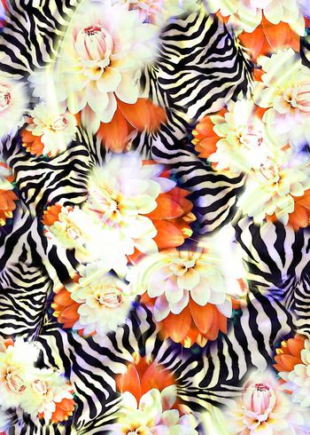 303584-动物纹斑马纹花卉花朵组合