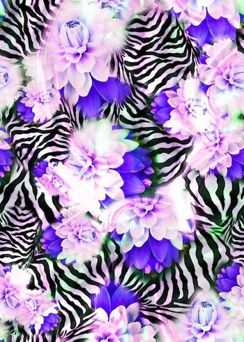 303585-动物纹斑马纹花卉花朵组合