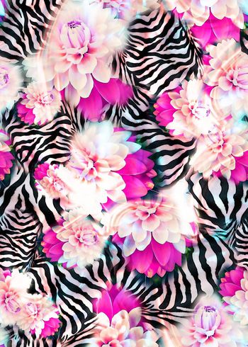 303586-动物纹斑马纹花卉花朵组合