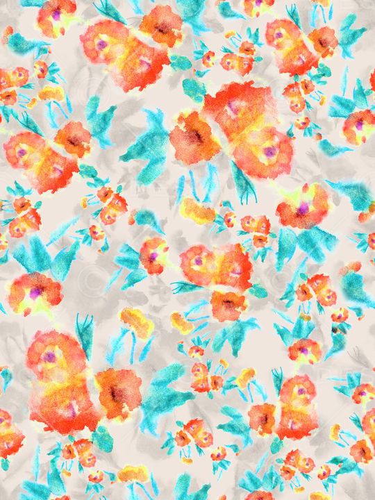 手绘水彩花卉印花华亿平台图片