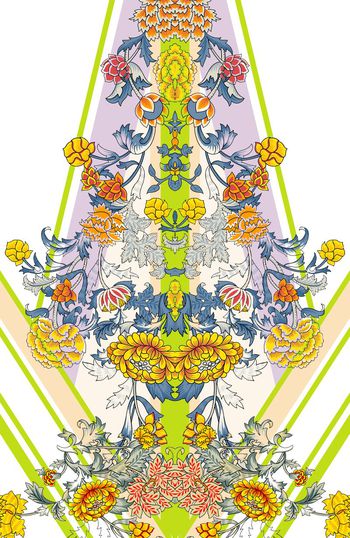 304863-WT278定位对称清新花卉条子印花