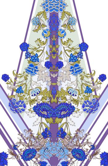 304864-定位对称清新花卉条子印花华亿平台