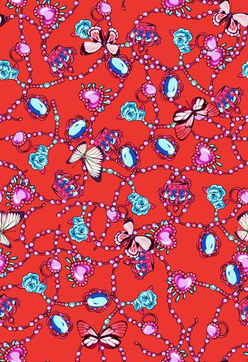 304883-欧式宫廷奢华风珠宝蝴蝶富贵印花