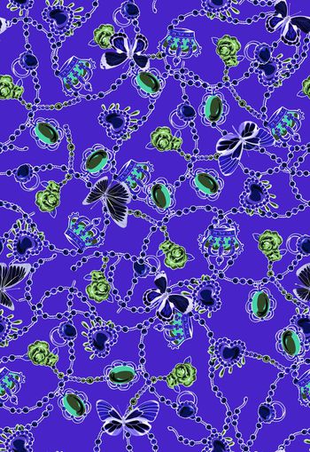 304884-欧式宫廷奢华风珠宝蝴蝶富贵印花