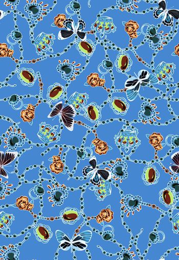 304885-欧式宫廷奢华风珠宝蝴蝶富贵印花