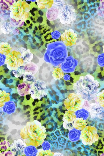 305072-多彩豹纹花卉花朵组合