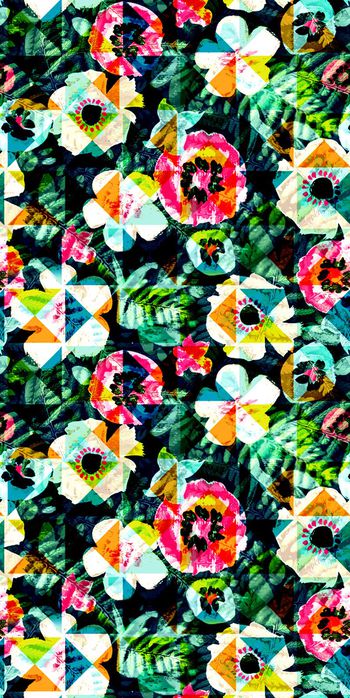 305306-数码花卉格子叠影