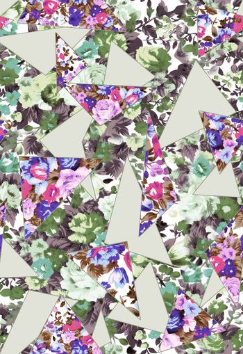 305498-田园几何花卉组合休闲清雅印花