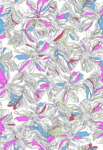 305527-WT283线条花卉白描色彩颜色印花