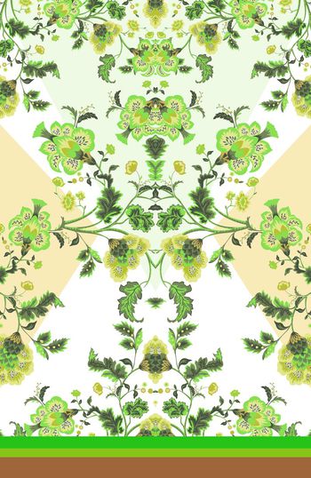 305642-定位对称民族风花卉图案几何组合印花