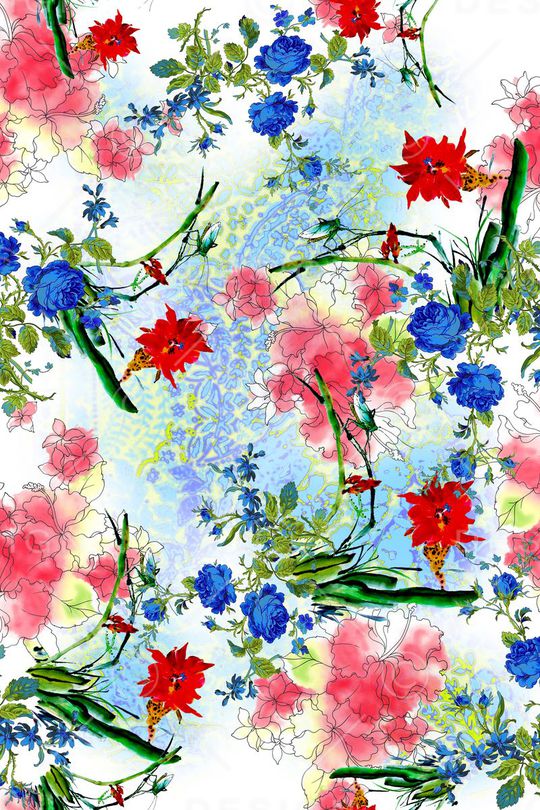 手绘水彩花卉印花华亿平台图片