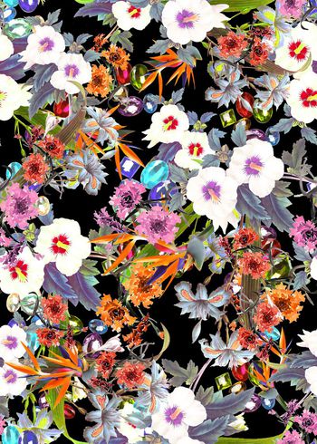 305987-黑底花卉花朵珠宝组合