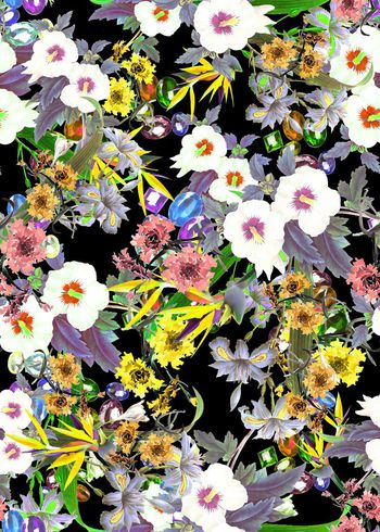 305988-黑底花卉花朵珠宝组合