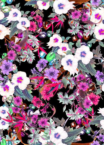 305989-黑底花卉花朵珠宝组合