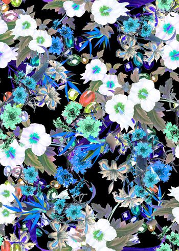 305990-黑底花卉花朵珠宝组合