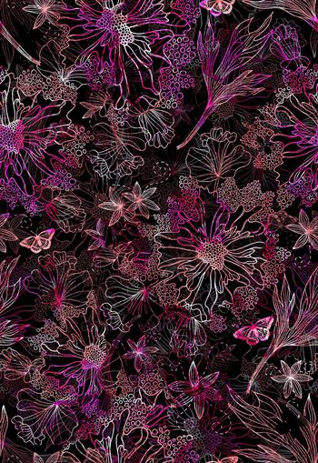 306011-清雅清新满布蝴蝶水彩花卉线描线条印