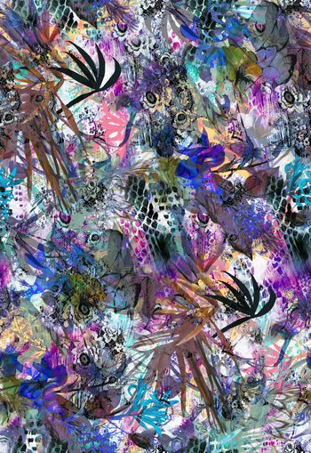 306033-神秘蛇纹蕾丝森林花卉组合热带休闲印