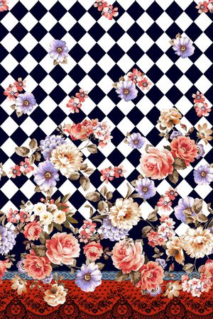 黑白几何菱格印花华亿平台图片