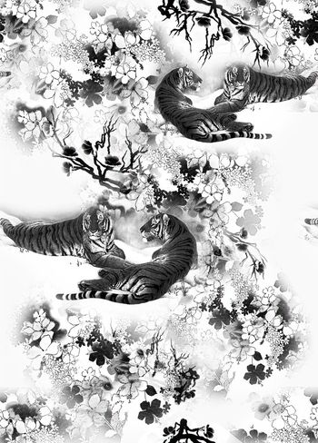 306087-虎与花卉组合