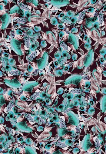 306443-神秘花鸟麻雀小鸟森林休闲印花