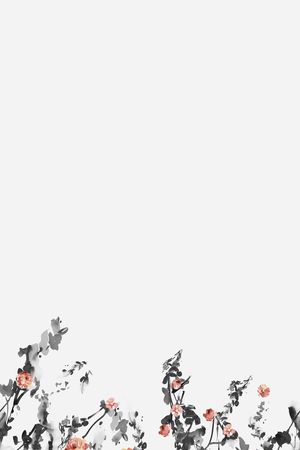 手绘水墨花卉印花华亿平台图片