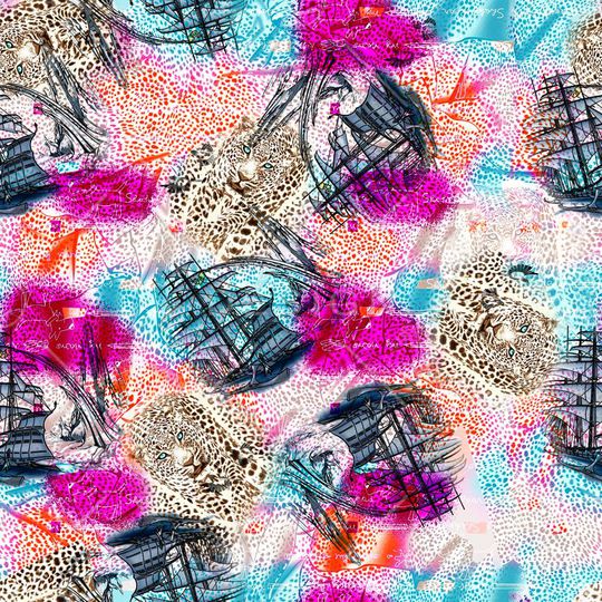 手绘船印花华亿平台图片