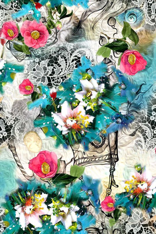 手绘水彩花卉印花华亿平台图片