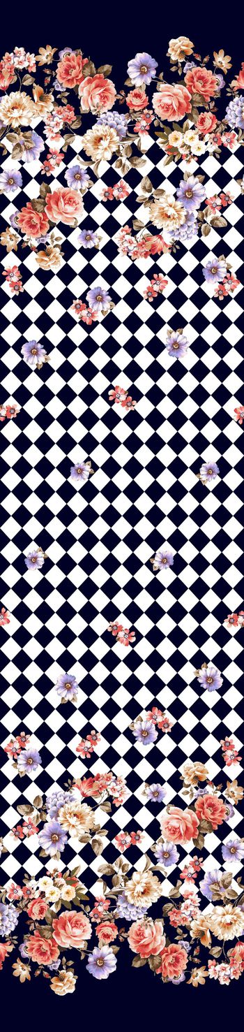 307430-数码印花格菱花卉