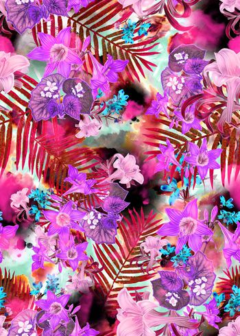 308621-多彩热带水彩花卉花朵组合